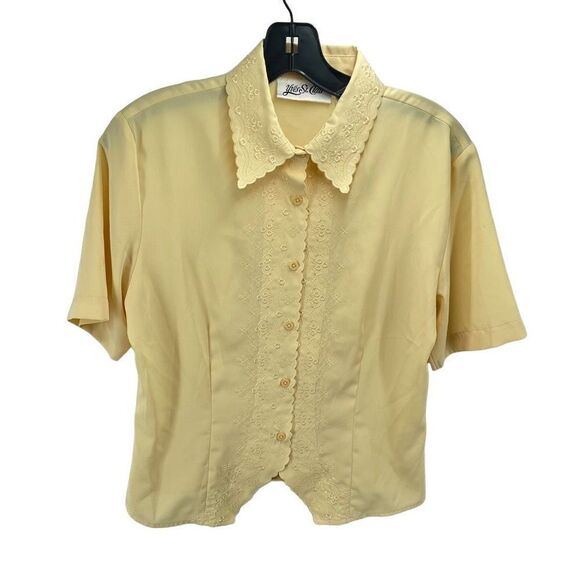 Yves St Clair vintage Button Up Blouse Floral Embroidered Short Sleeve Yellow 8 - Picture 1 of 12